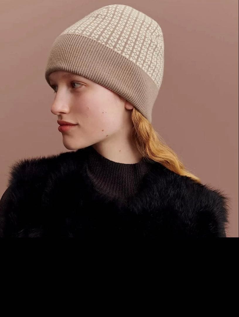 エルメス　ベージュ ニット　ビーニー　ニット帽