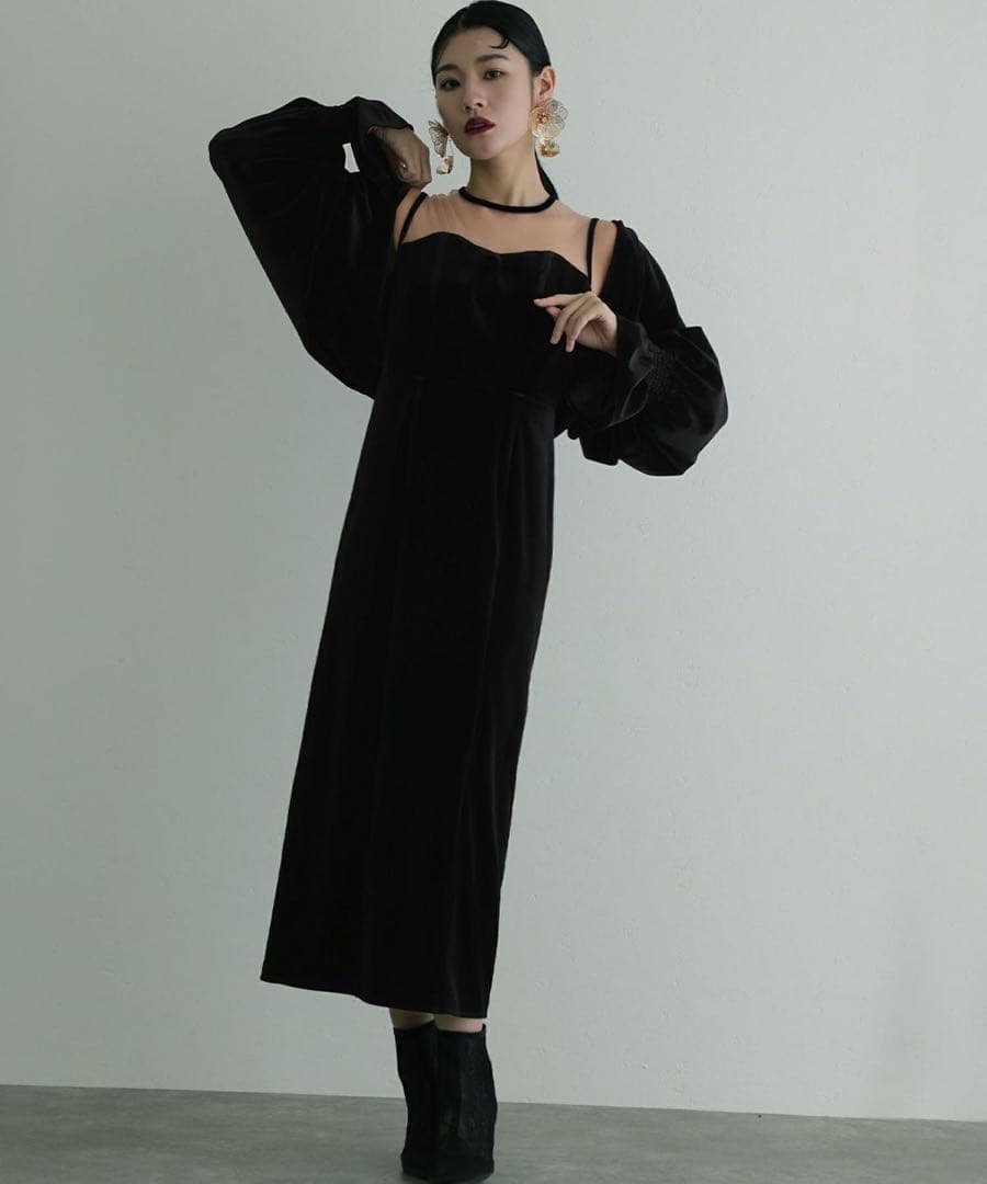 美品 PourVous ボレロセットベロアドレス 結婚式 パーティー お呼ばれ