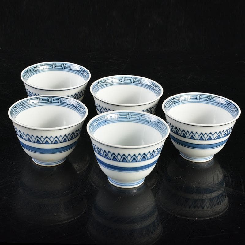 京焼　清水焼　平安　瑞泉造　青華　煎茶碗　五客　星悠丈書付箱　V　R7293