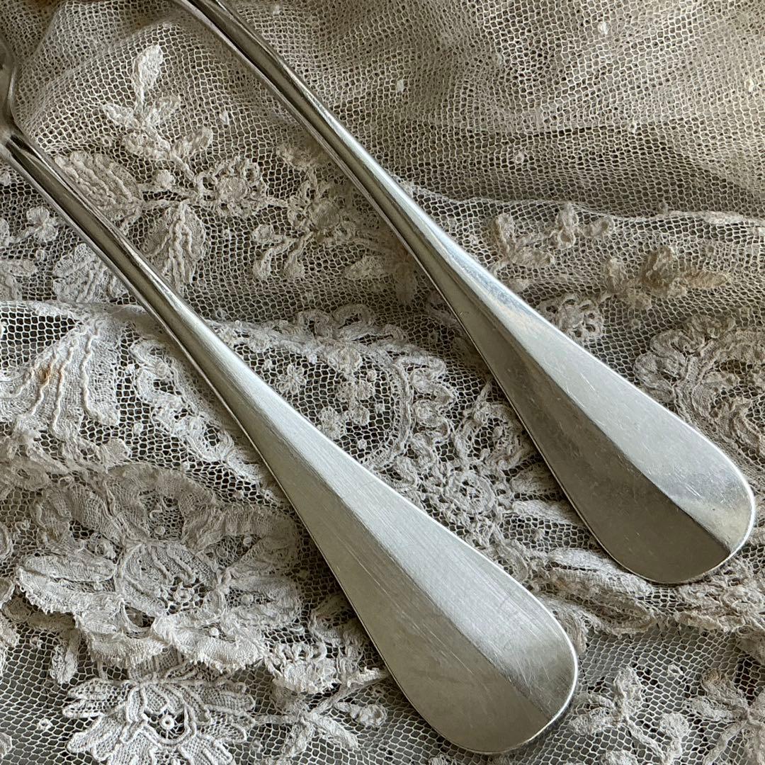 【C-２】フランスアンティーク　すずらん　１組　スプーン＆フォーク　モノグラム