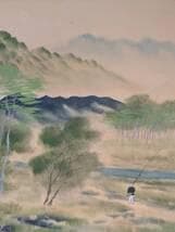 【真作】掛軸　渓流釣人図　静寂な山野のひととき　静謐な自然美　T29