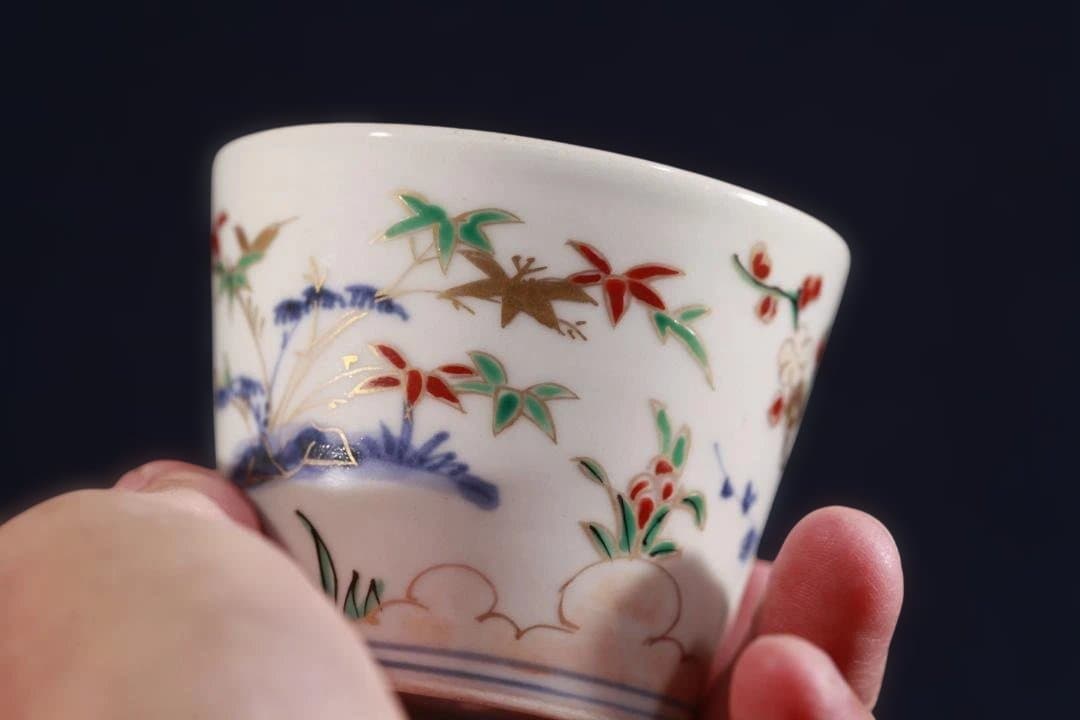 448 古伊万里色絵松竹梅図蕎麦猪口　江戸中期