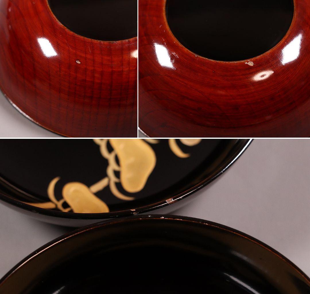 漆芸 輪島塗 松蒔絵 木皿 二十客 欅地 木地溜塗 黒塗 金蒔絵 【MA359】