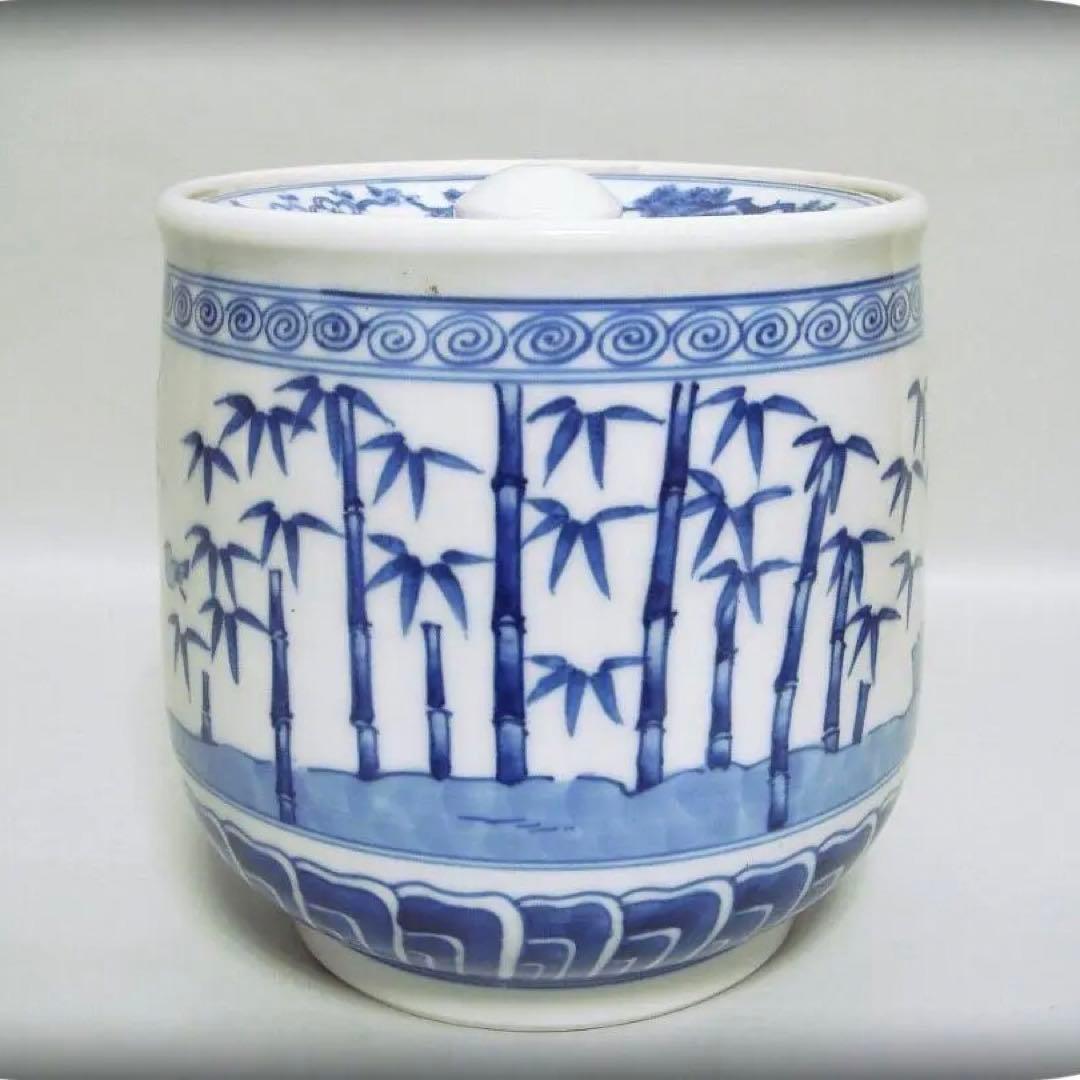 64『染付 松竹梅 水指 共箱』　　/骨董品 古美術 茶道具 アンティーク