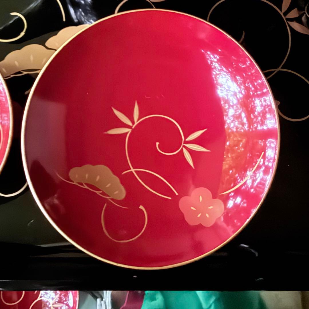 超限定1月12日迄‼️節目にJAPAN天然木会津塗お屠蘇器蒔絵松竹梅四ッ揃杉箱入