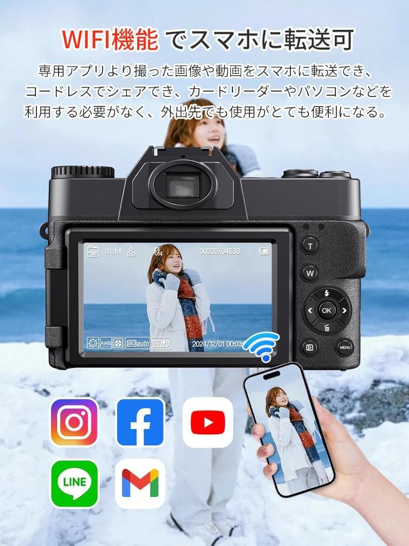 Moledro デジタルカメラ 4K WIFI転送機能 4800万画素