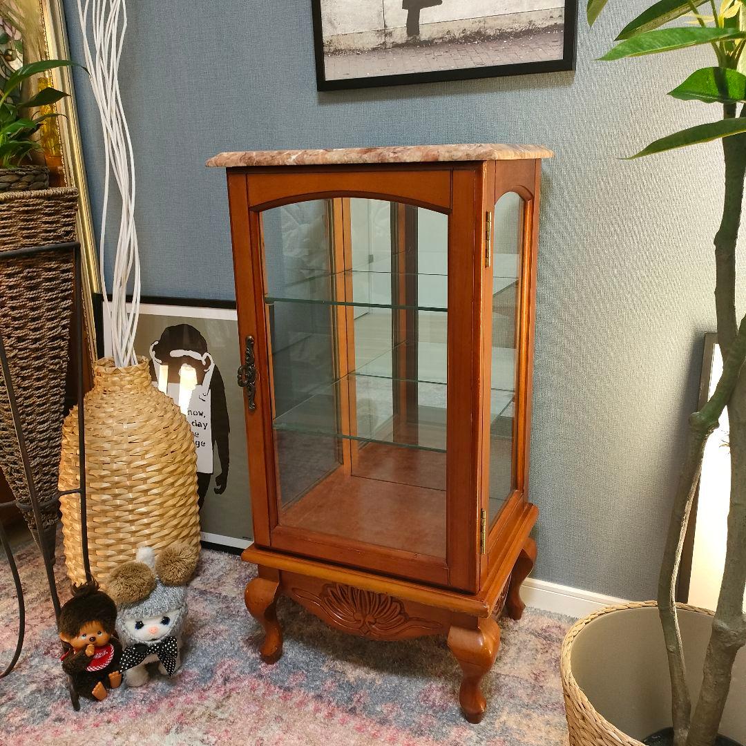 【希少】大理石天板クラシック猫脚コレクション飾り棚 ガラスショーケース」