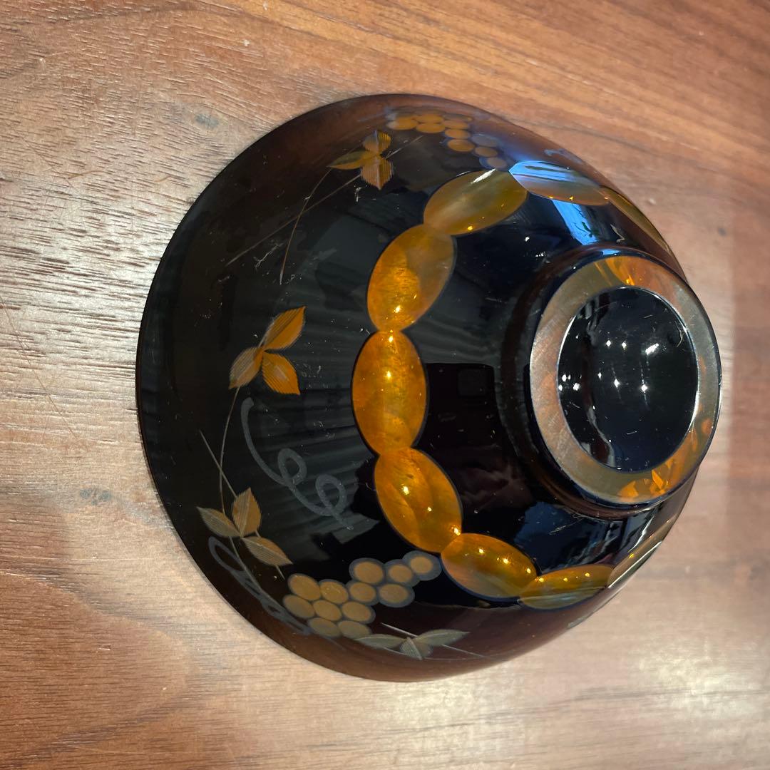 硝子茶碗　北一硝子　琥珀 切子茶碗