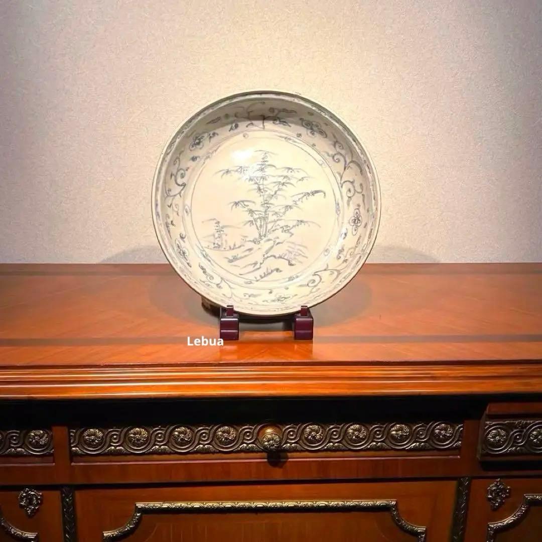 大航海時代　沈没船引き揚げ　青花染付　竹林文　大盤　15世紀　超大型　500年前