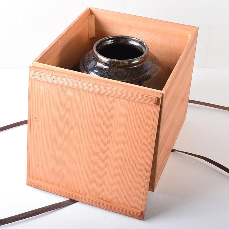 朝鮮美術　李朝　高麗黒釉　双耳壷　時代箱付　V　R8409B