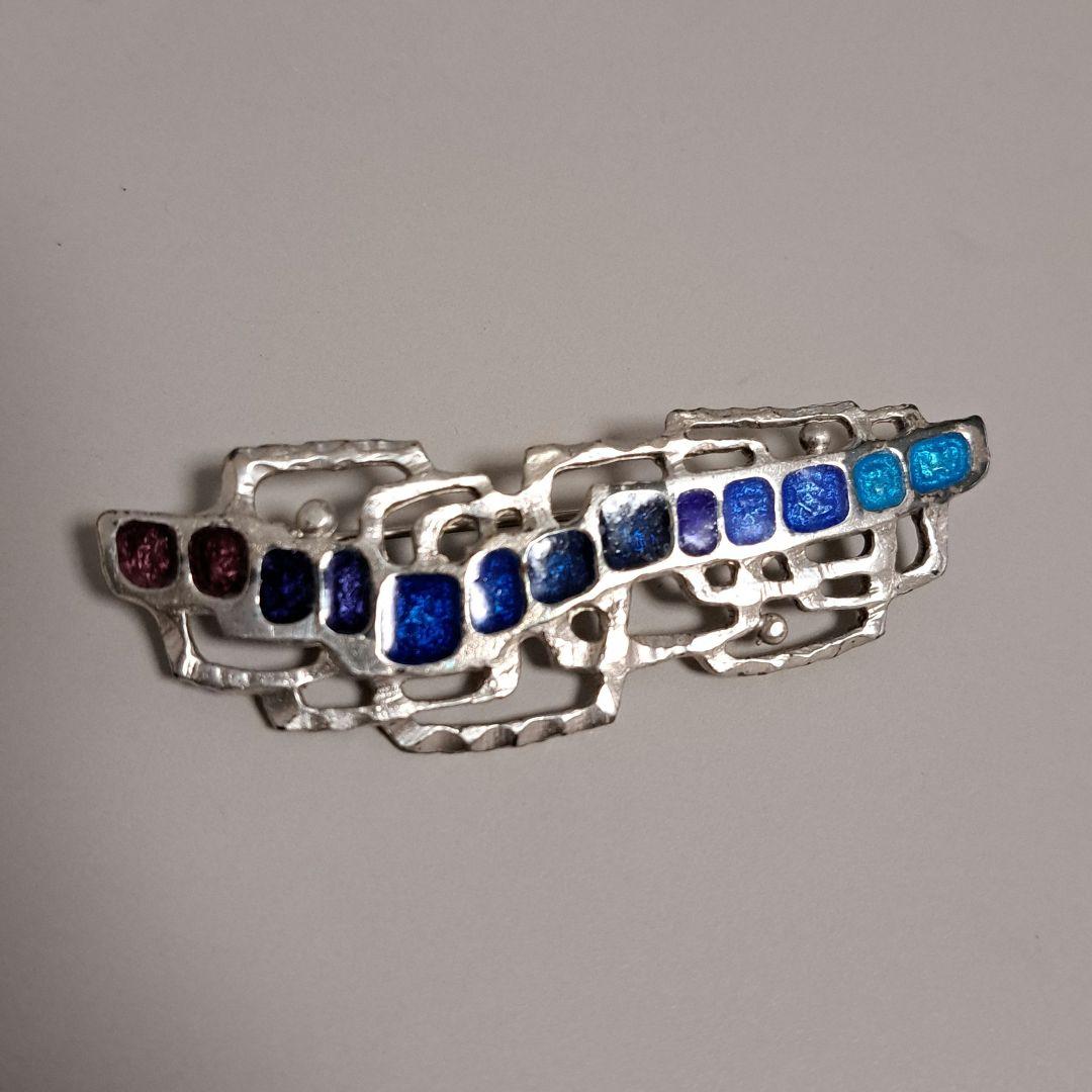 作家物　日本　鶴岡鉦次郞作　銀製　七宝焼　ブローチ