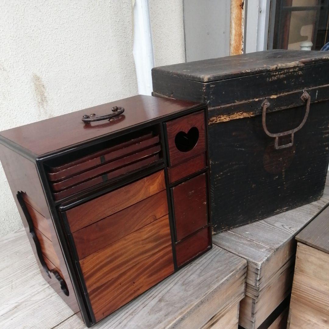 骨董　弁当箱　大名弁当　野点　木製　漆器　共木箱入　アンティーク　小物入