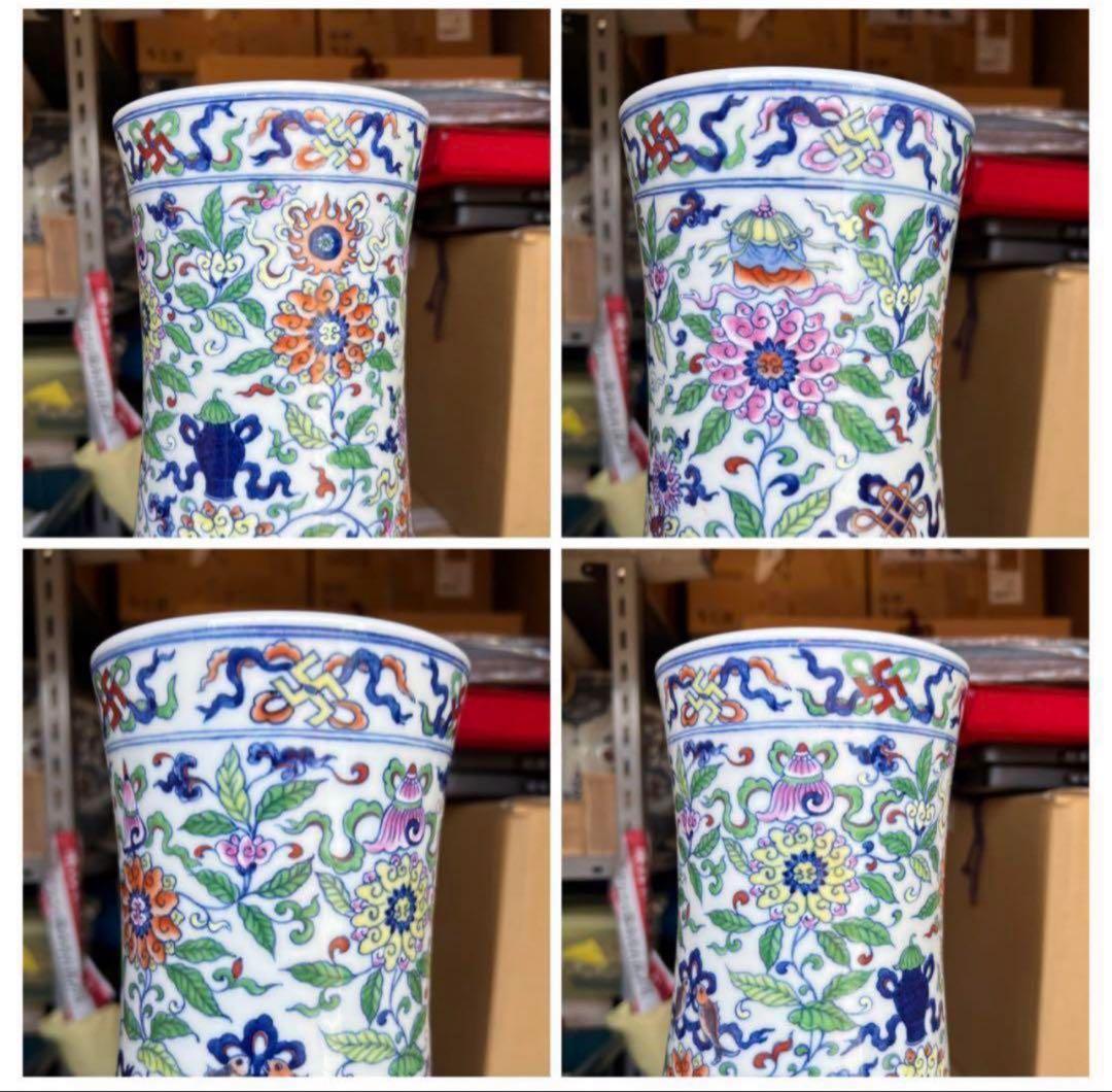 中国　古美術　清時代 斗彩天球特大花瓶 【大清雍正年製】在銘y115