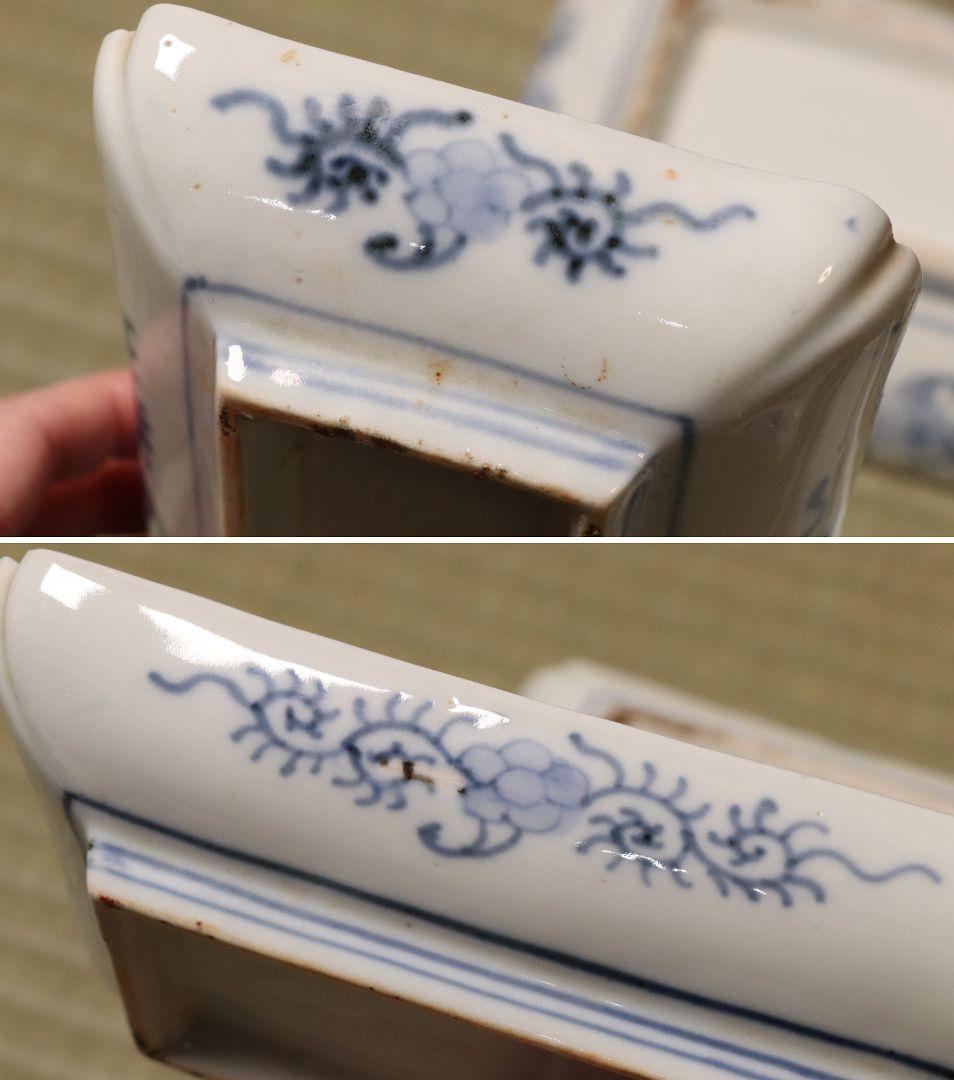 【CM50】古伊万里 色絵 長方刺身皿 角皿 五客 桐鳳凰 松竹梅 扇面 花唐草