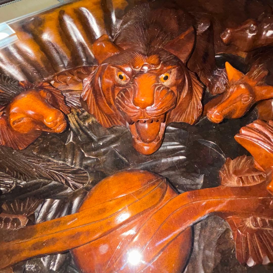 中国美術　木彫　彫刻　座卓　一枚板　テーブル