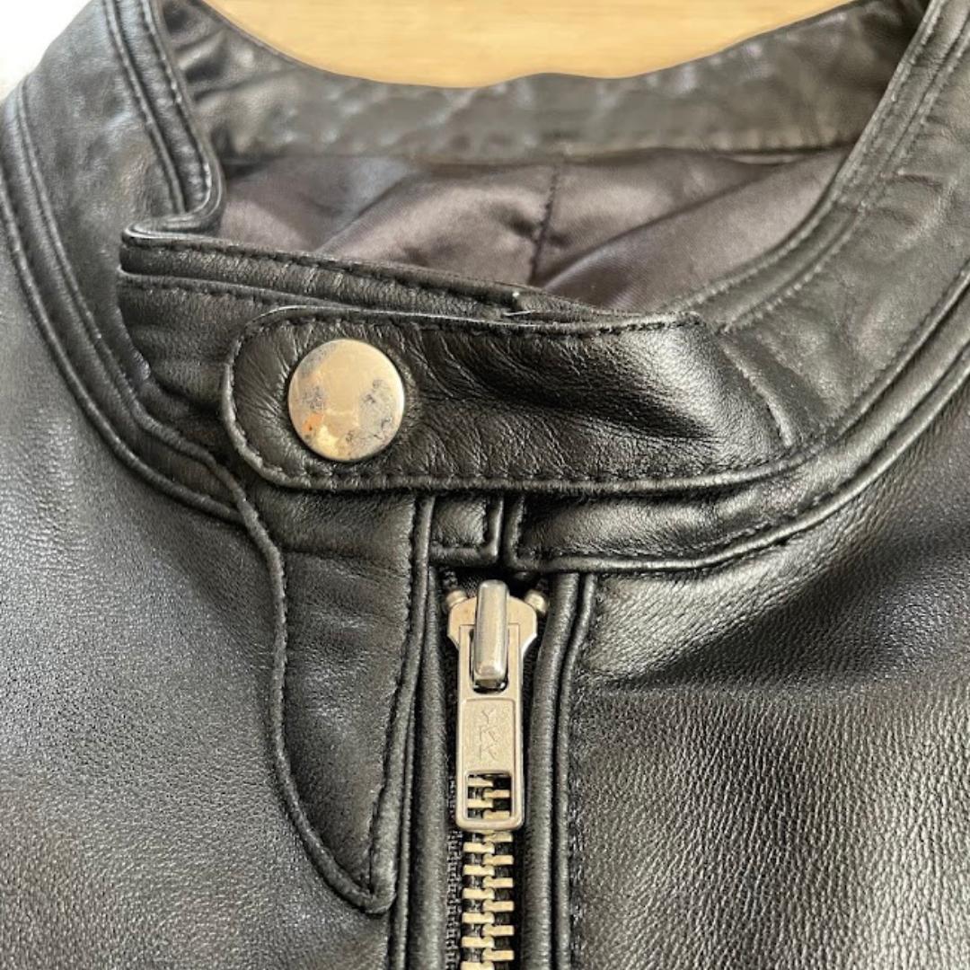 シングルライダースジャケット メンズ 黒 Lサイズ 本革 ラムレザー 革ジャン