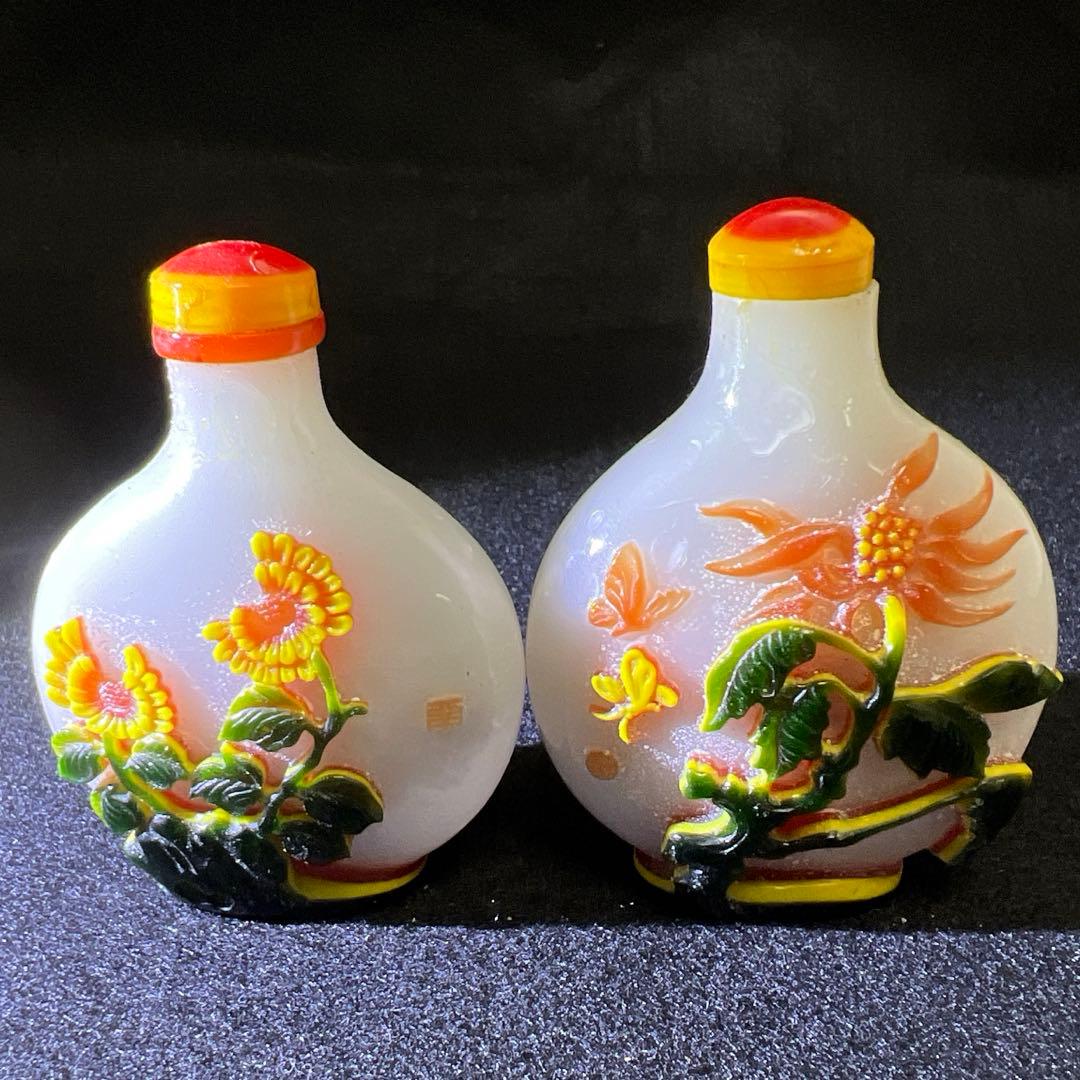 中国古玩　乾隆ガラス鼻煙香　木箱付　高さ約7㎝　東Y8-0122☆2F