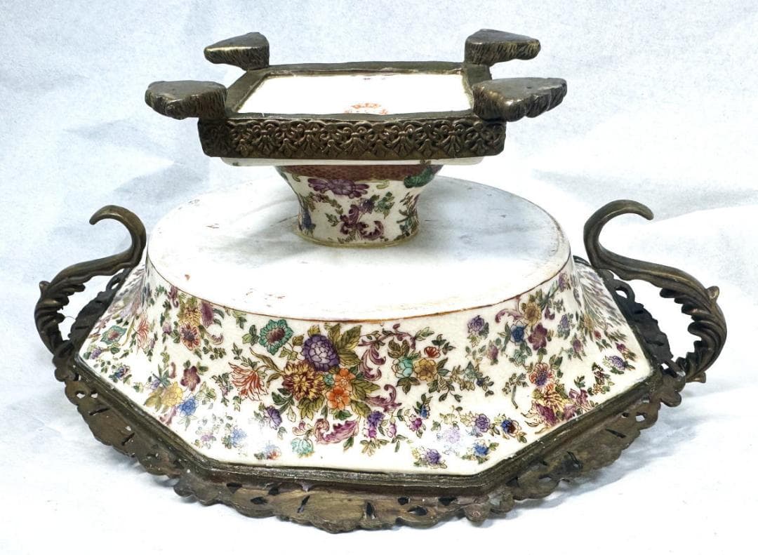 WL 1895 ウォン・リー磁器 ブロンズ 豪華な大きなボウル WWTT372