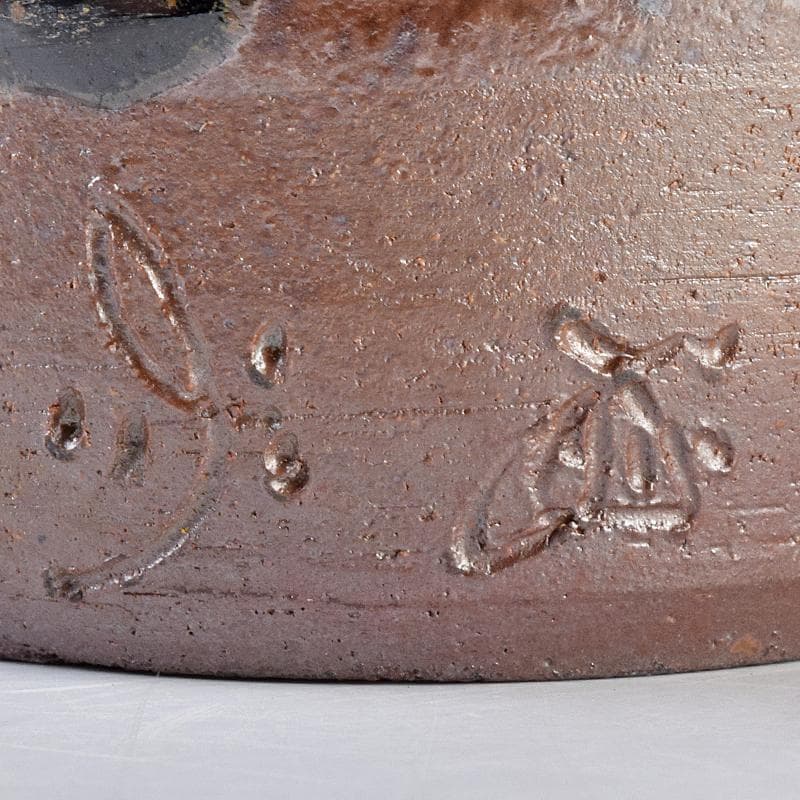 丹波焼　森本陶谷作　肩衝茶入　古代名物裂　黄地真田入間道仕覆　共箱　VR7563