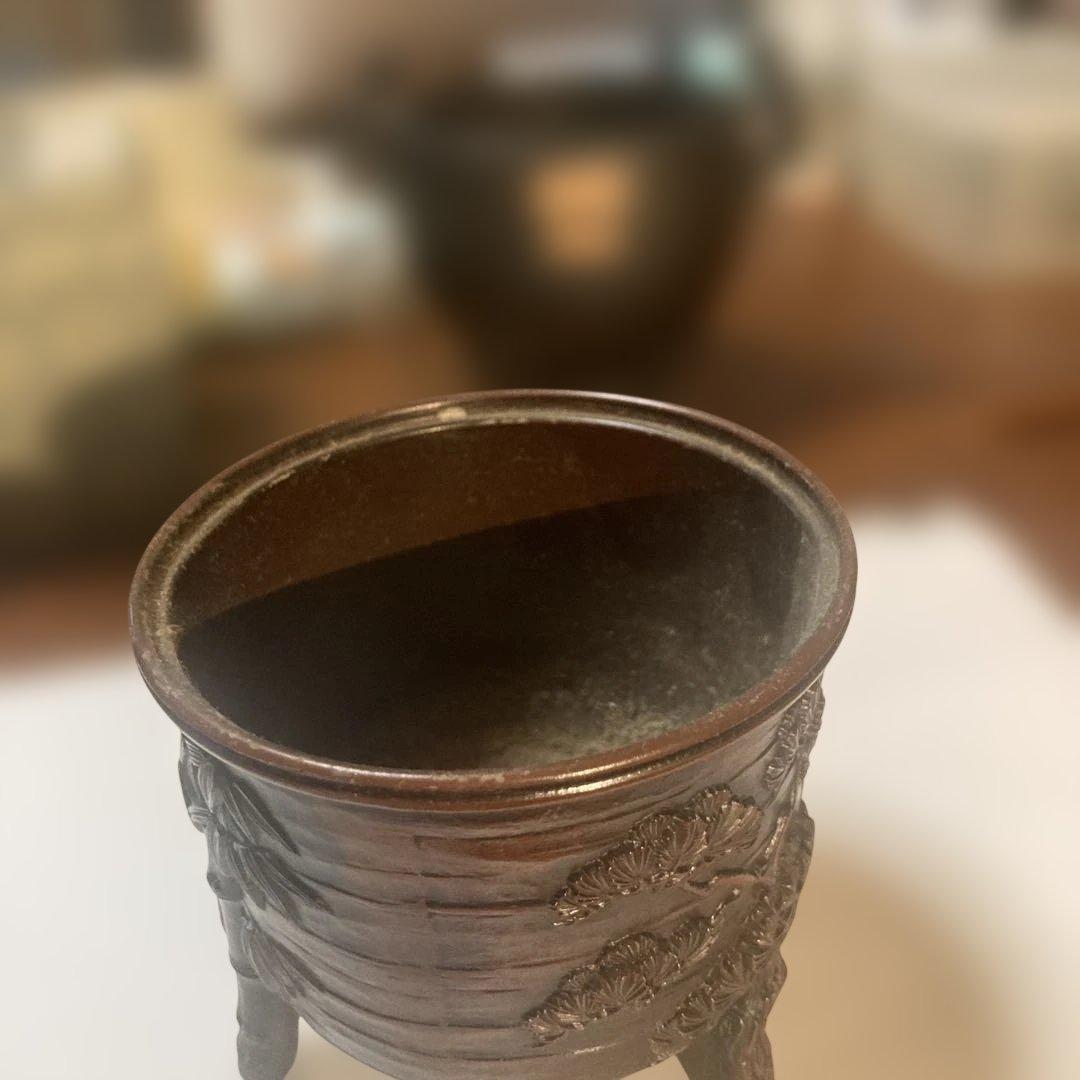 竹模様の銅製茶碗