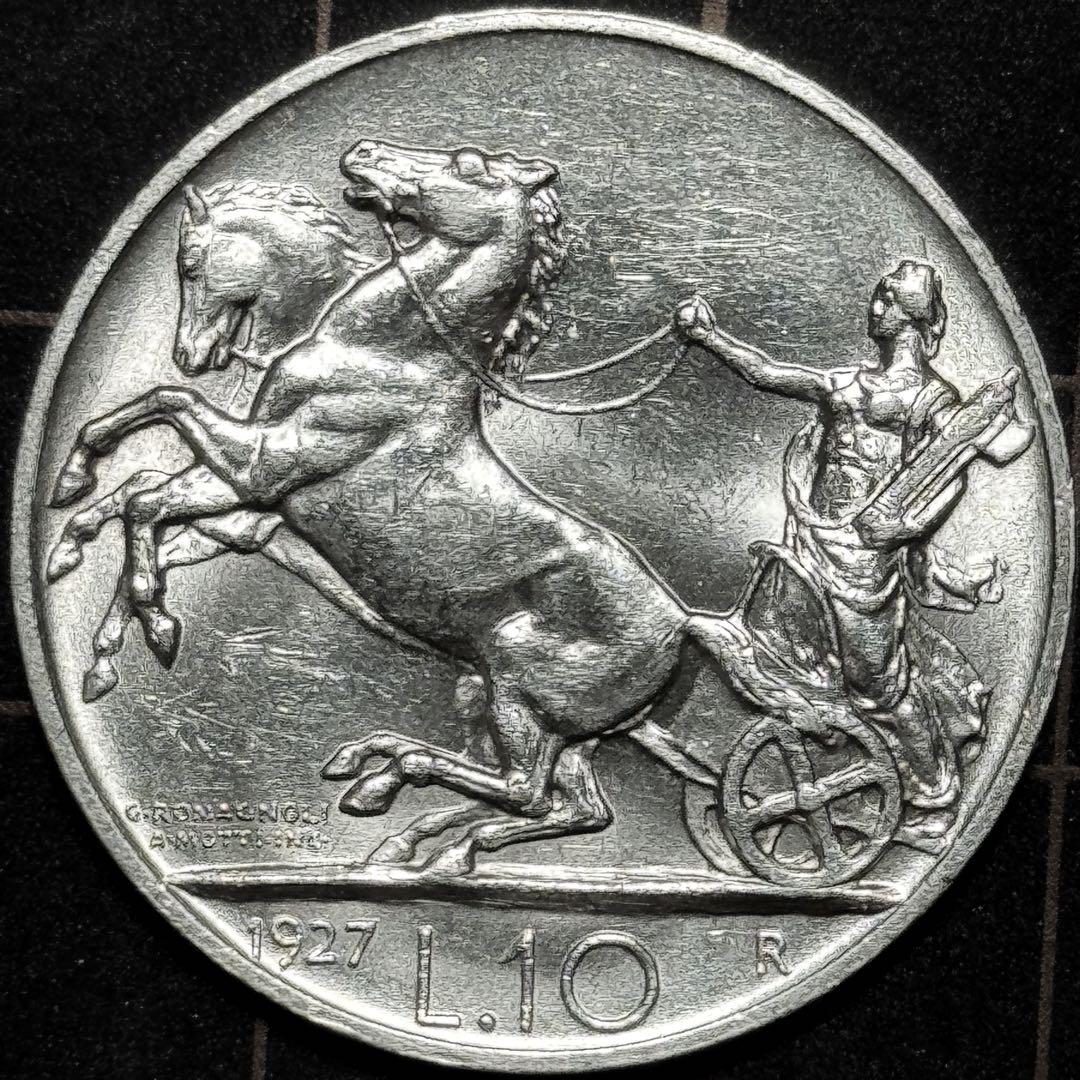 1927年 イタリア 10リラ銀貨 ほぼ未使用 本物保証