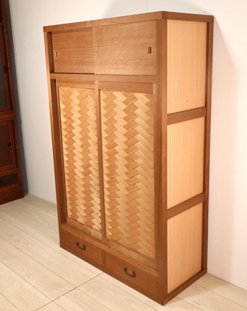 BK242　茶道具　置水屋　箪笥　茶箪笥　網代扉　煎茶棚　収納棚