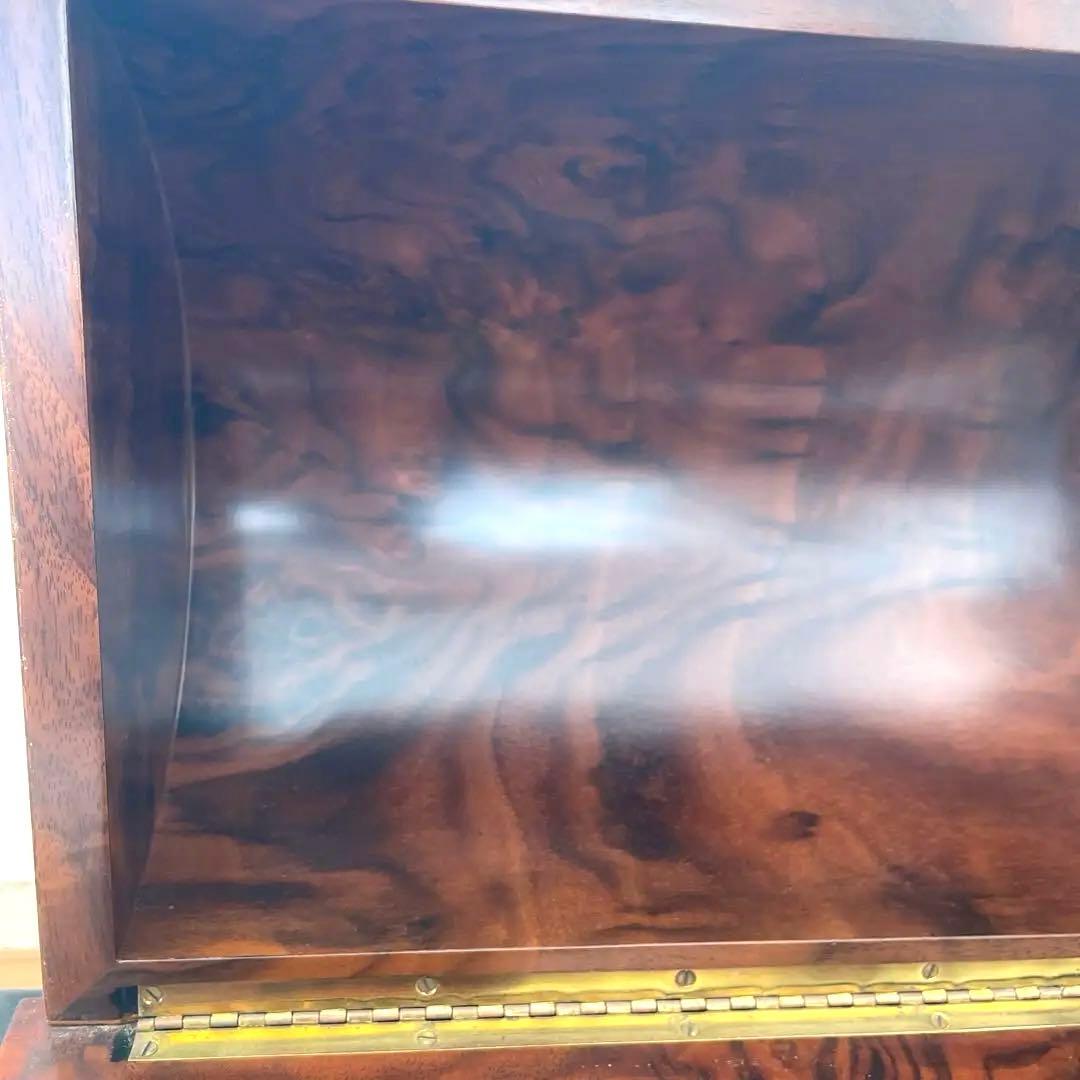 ディスク22枚付き　リュージュオルゴール　ドーム型クルミ象嵌箱ディスクオルゴール