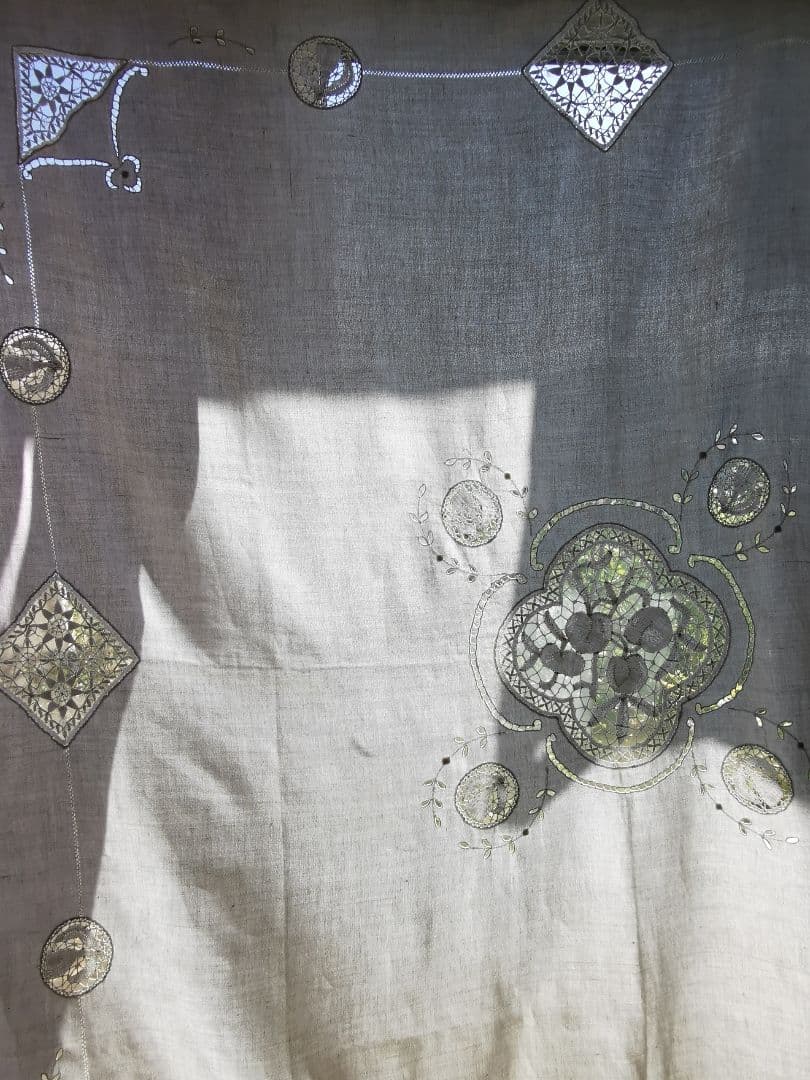 イタリアアンティーク フルーツボビンレース刺繍 ニードルワーク大判クロスカーテン