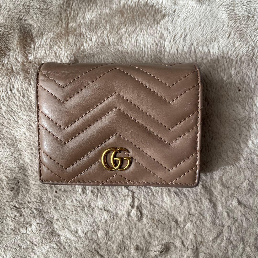 GUCCI マーモント二つ折り財布 ベージュ レザー