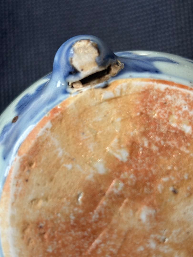 中国古美術品　明の時代 染付 青花　仙人神獣文　香炉10✖️8cm