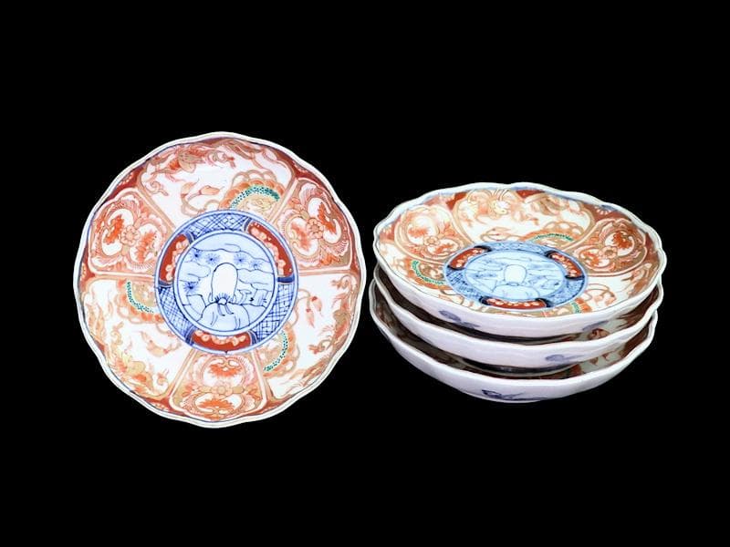 古伊万里 金襴手　鳳凰に龍の図　4寸皿　４枚　D43AS-fbuy5