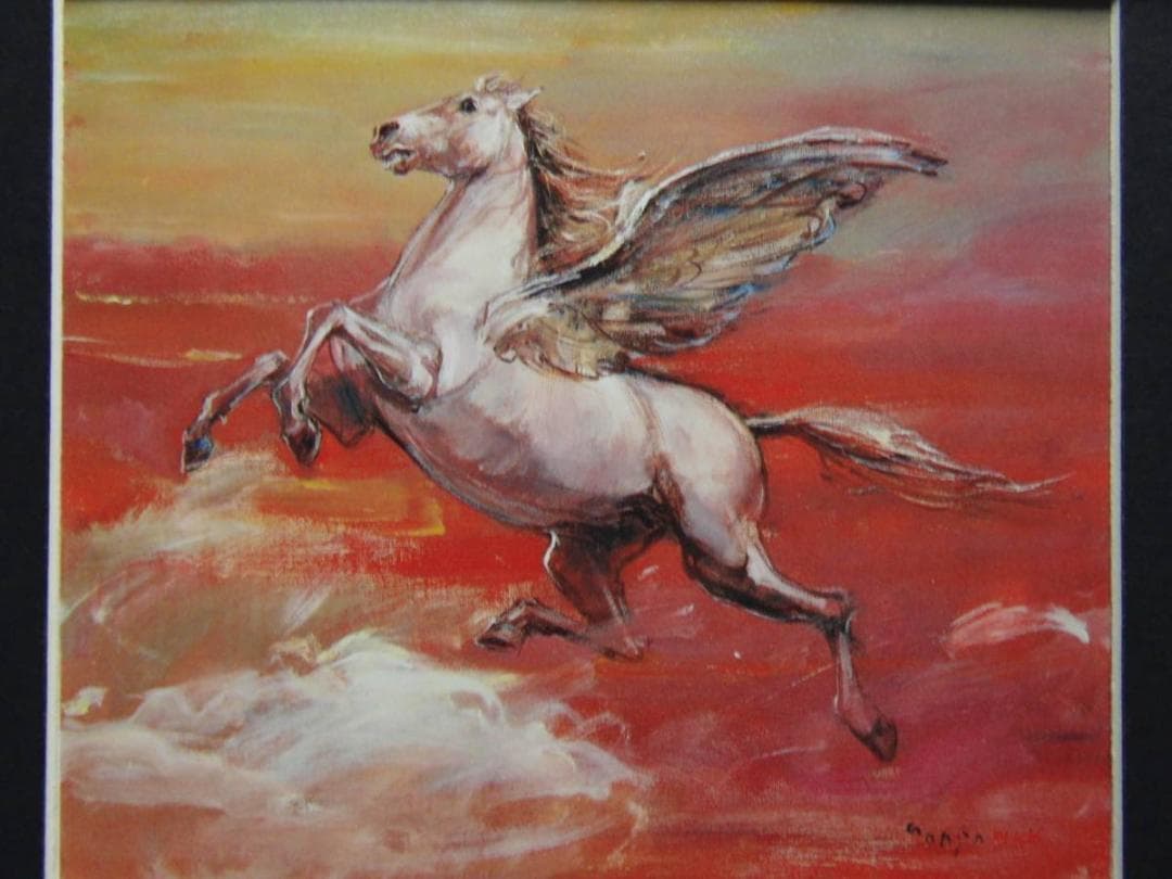 中畑 艸人、天空を駆ける、希少画集画、新品額装付 、iafa、絵画