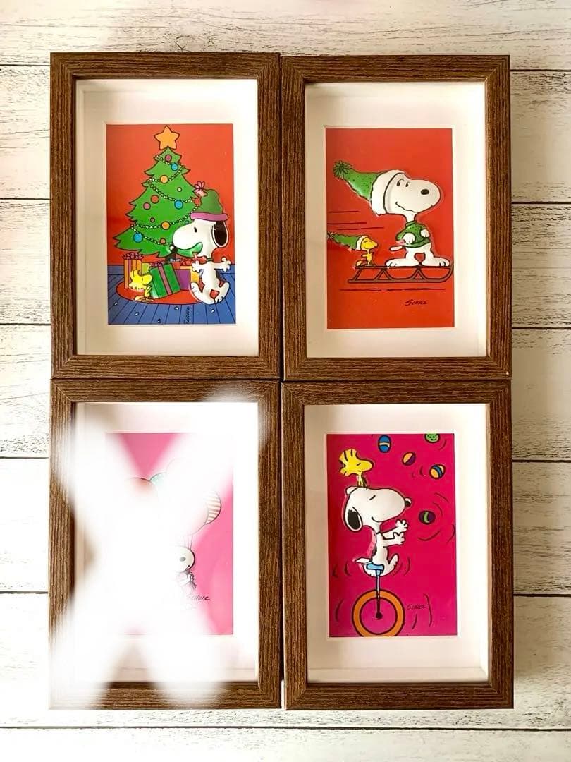 バラ売りokビンテージ　スヌーピー　3D ポストカード　フレーム付き　3点セット
