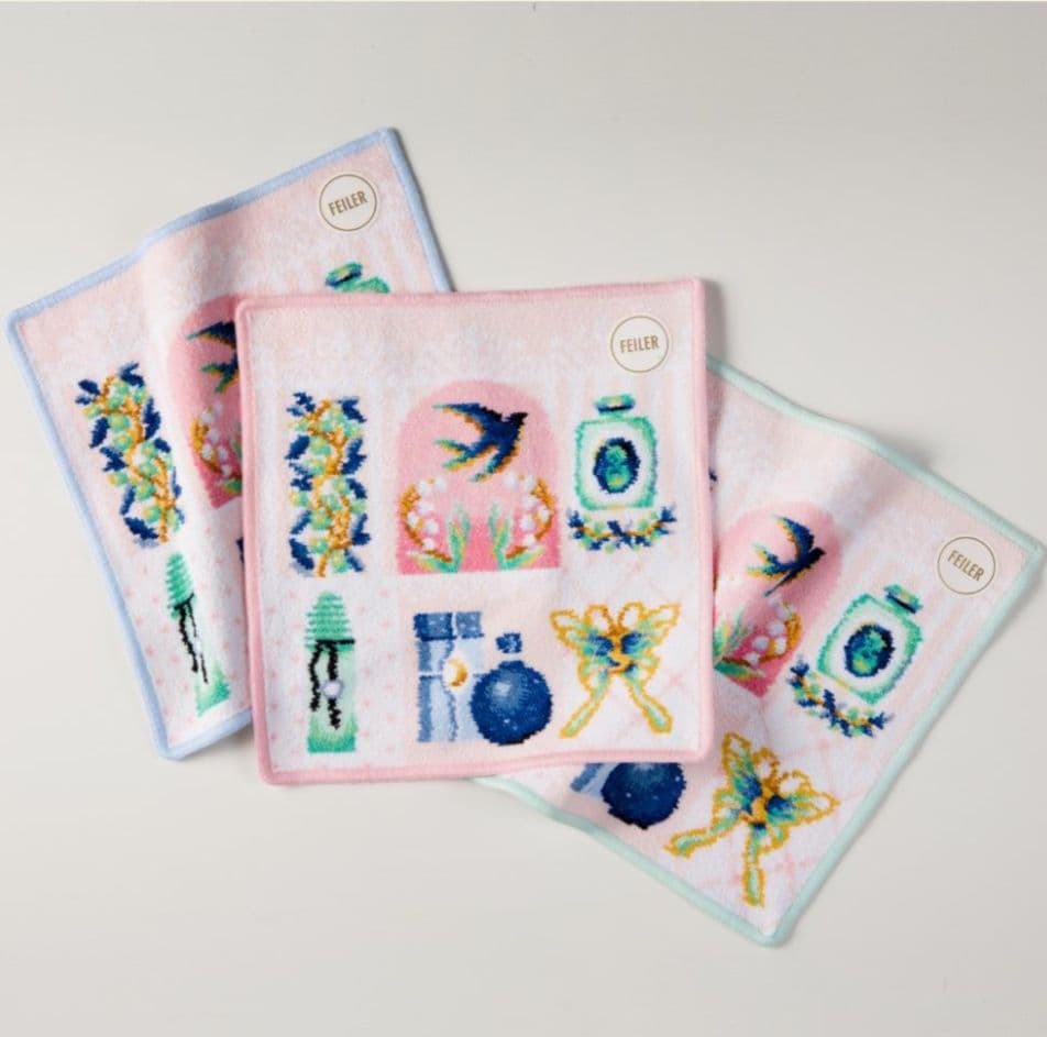 ⭐️FEILER ラリック美術館 タオルハンカチ グリーン ブルー ピンク