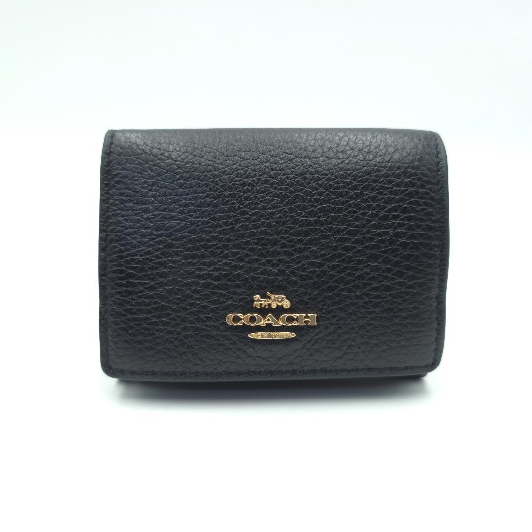 未使用級 COACH コーチ Wホック 三つ折り財布 レディース ブラック レザ