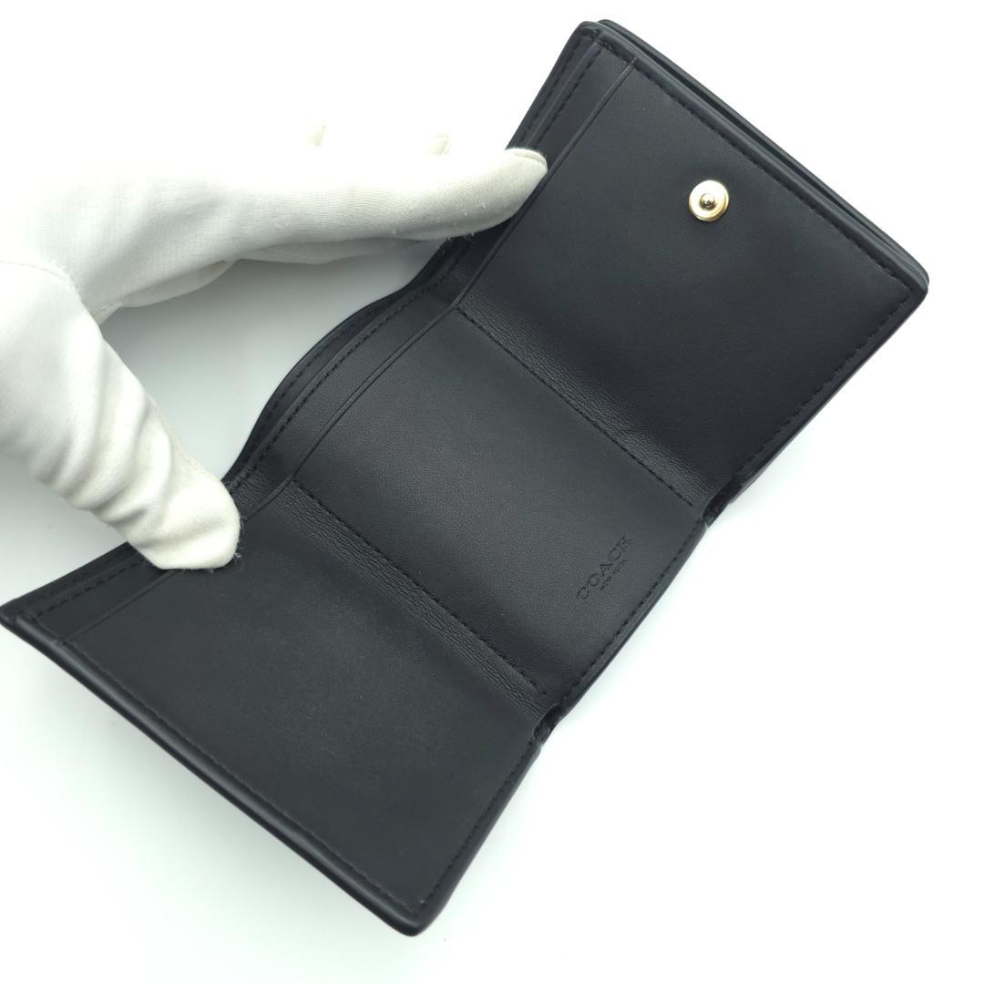 未使用級 COACH コーチ Wホック 三つ折り財布 レディース ブラック レザ