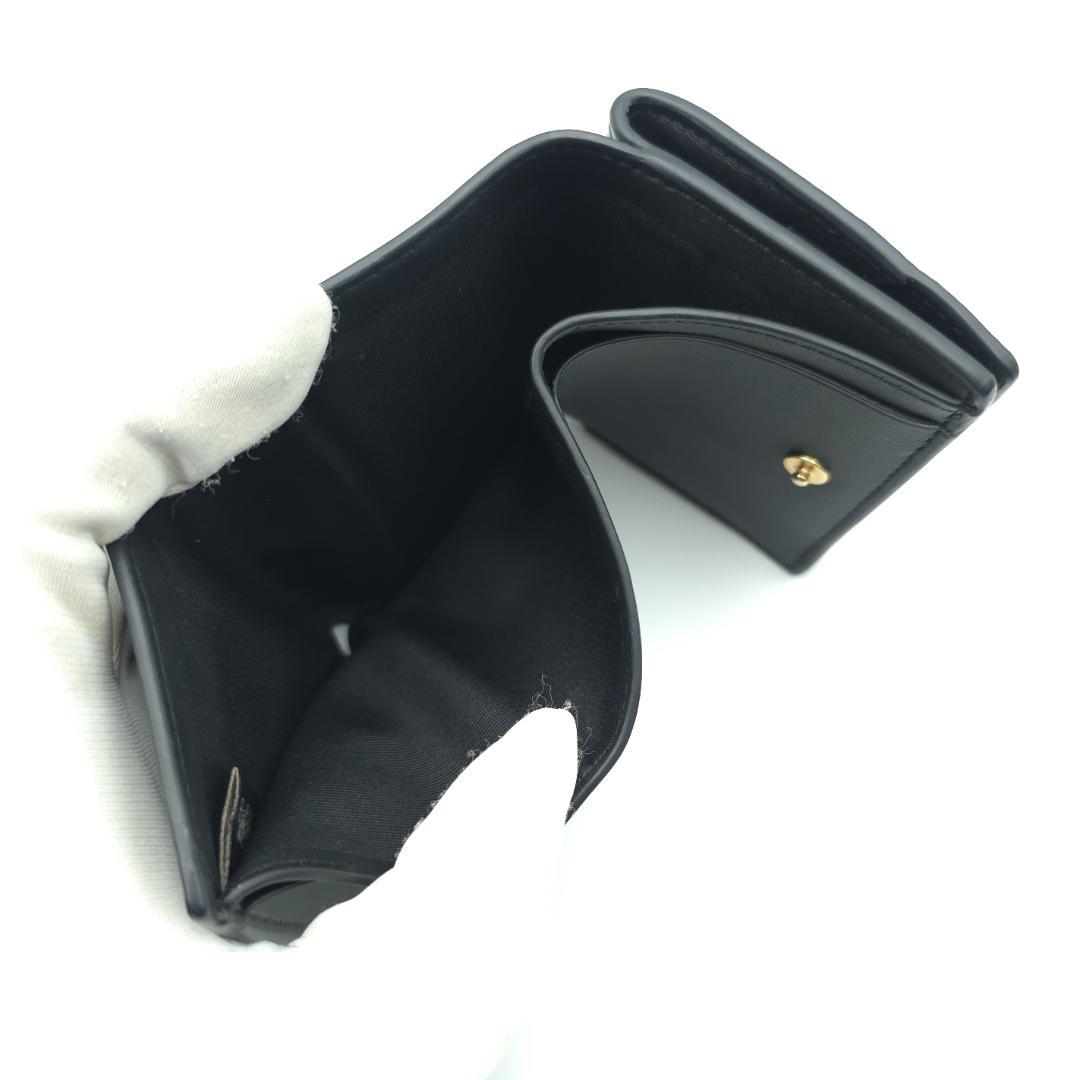 未使用級 COACH コーチ Wホック 三つ折り財布 レディース ブラック レザ