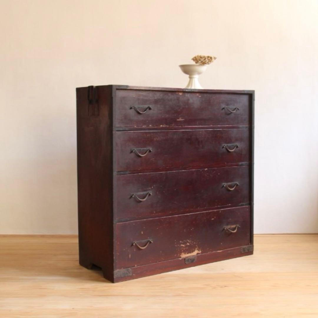 和箪笥　タンス　4段　ブラウン　古道具　古家具　ビンテージ　アンティーク
