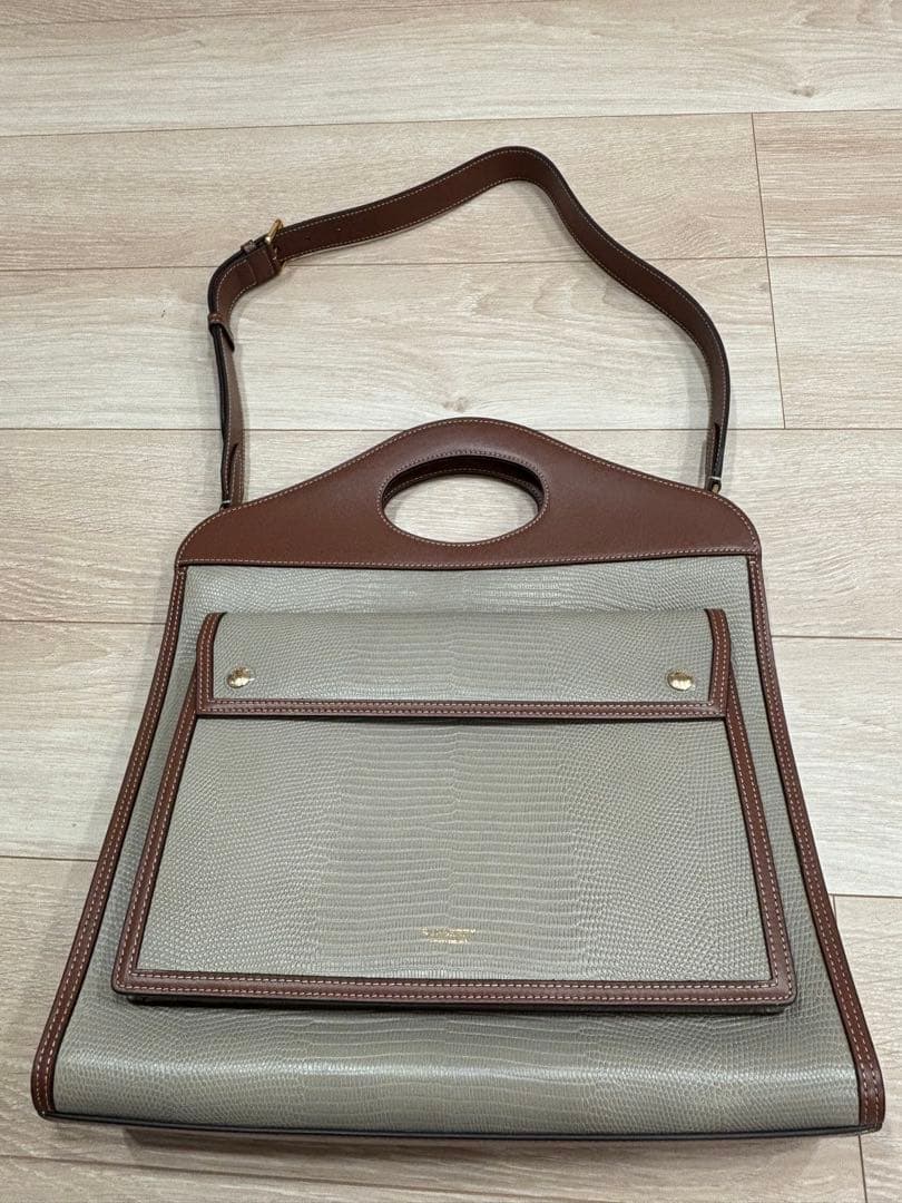 M*N様 美品バーバリー トップステッチ クロコ型押し ハンド/ショルダーバッグ