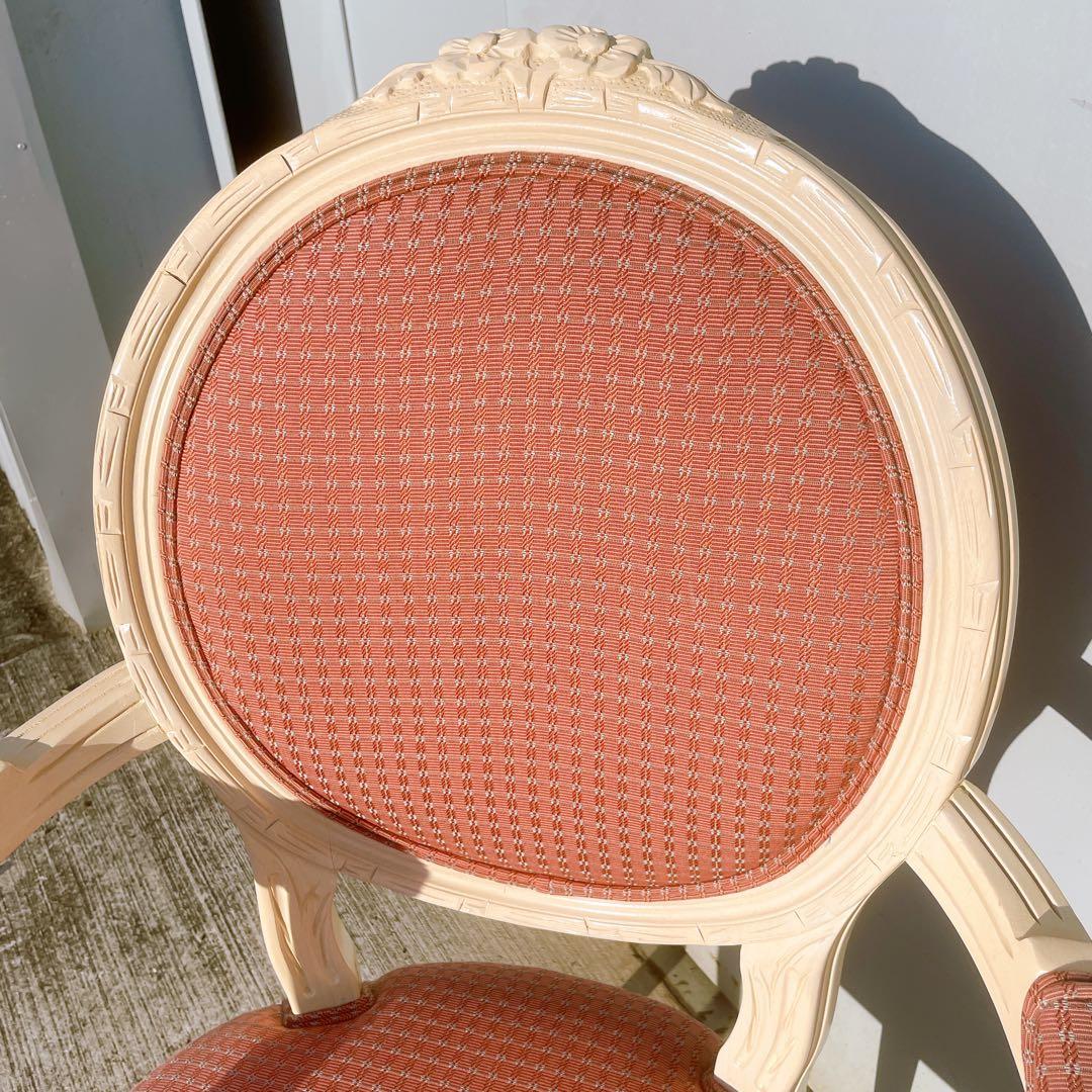 【美品②】ルイ16世様式 フランス華麗チェック織物張 メダリオンアームチェア