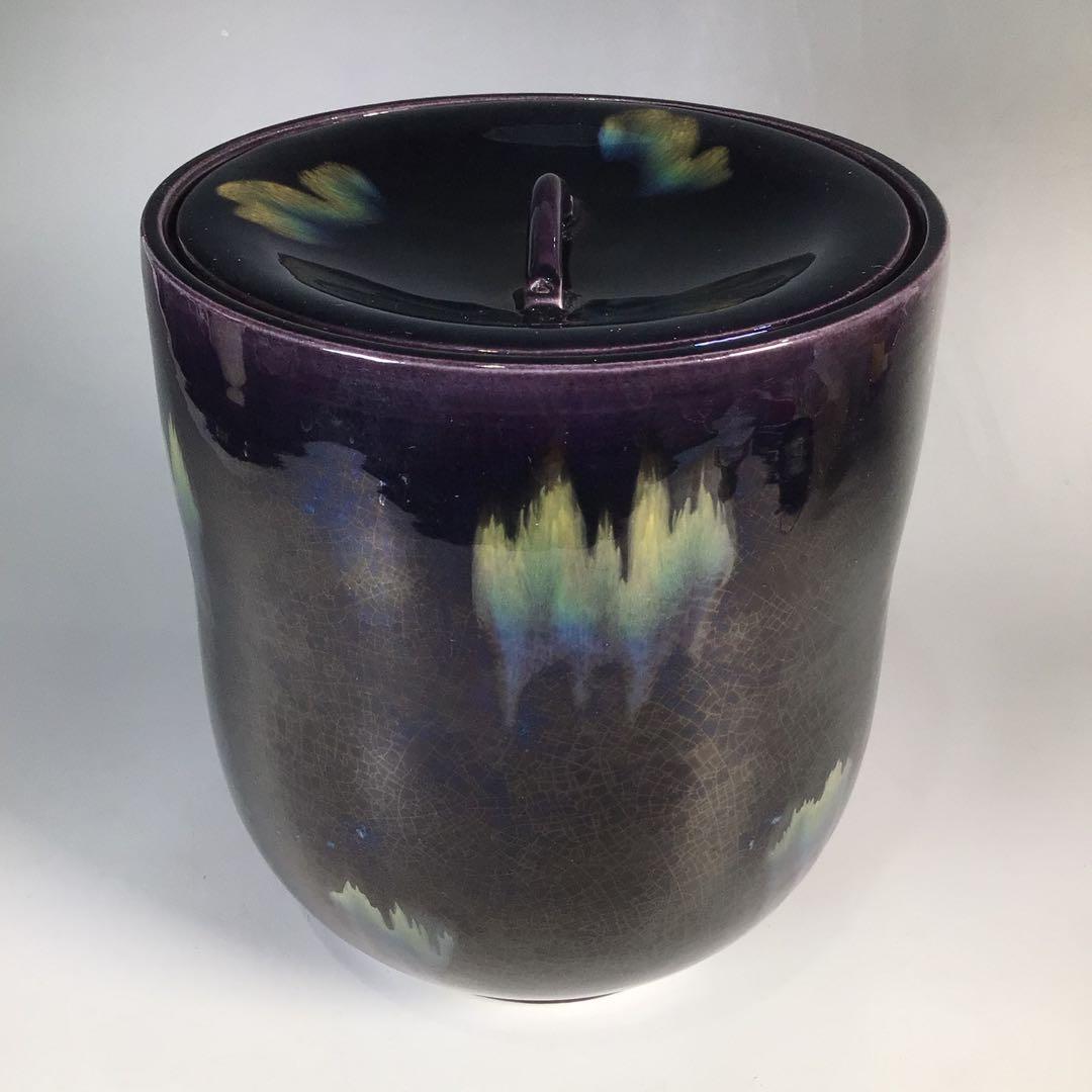 Ｎ３９３　水指　『九谷焼』『森澤昭三造』『釉彩水指』　共箱　茶道具