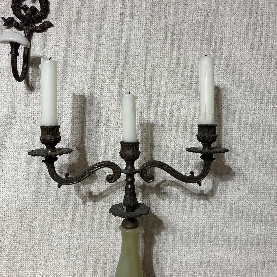 フランス/アンティーク/キャンドルホルダー瑪瑙石/真鍮