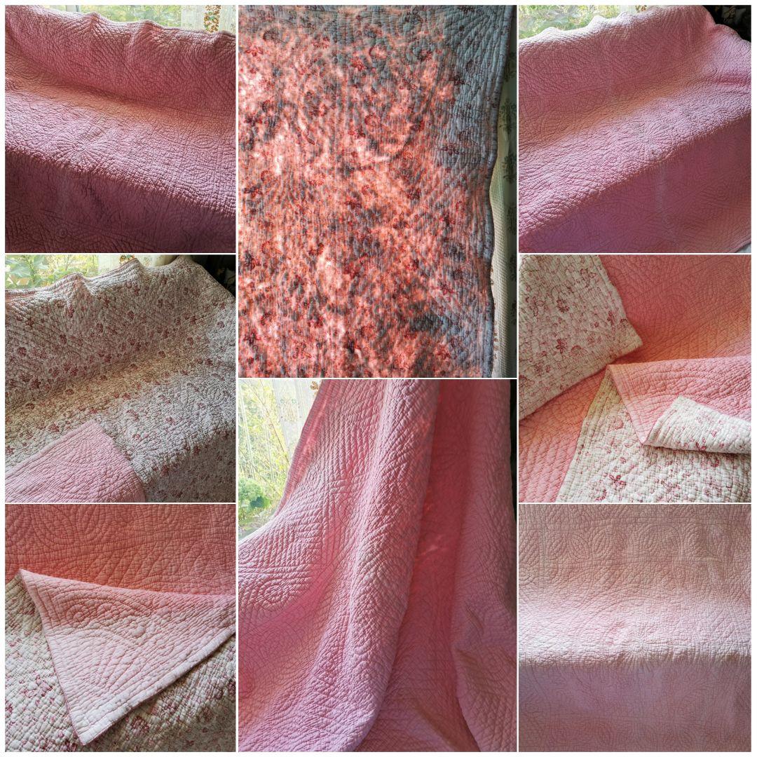 アンティーク英国 ウェールズ/ダーラムキルト 花更紗ペイズリー ハンドステッチ