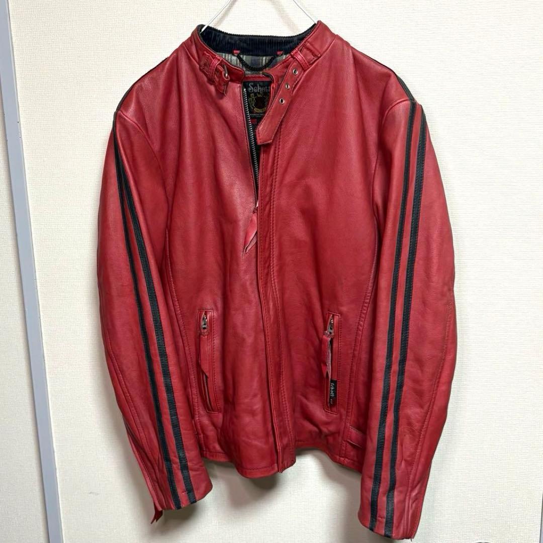 Schott シングルライダース　レッド　ブラックライン