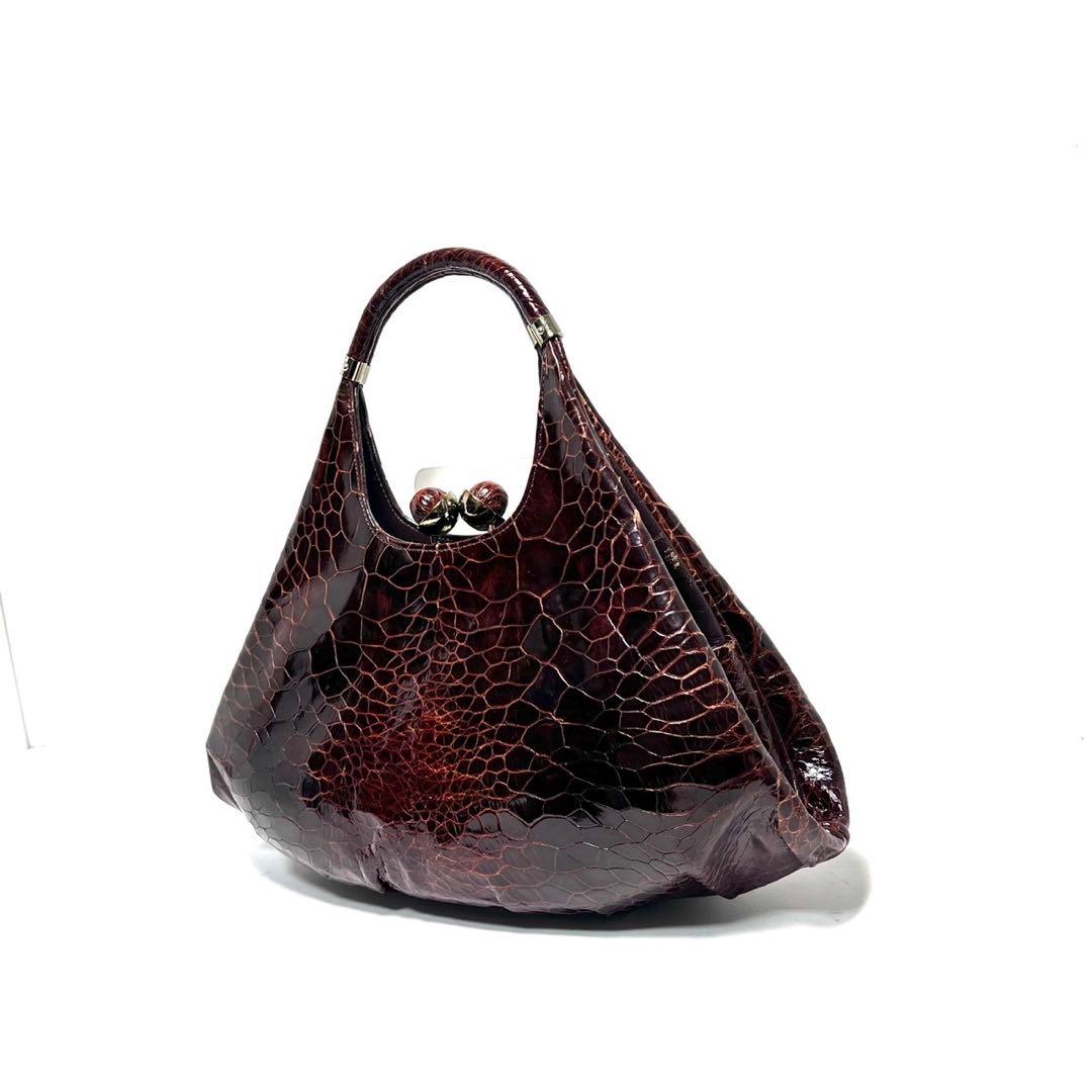 【美品】Turtle leather タートルレザー/亀革/がま口/ハンドバッグ