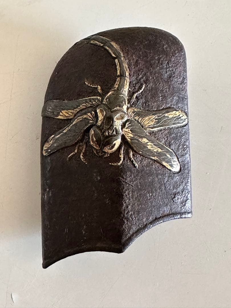 鉄地　象嵌色絵【蜻蛉の図】 鐺 こじり 江戸期　極上勝虫図　鉄地鐺 2576