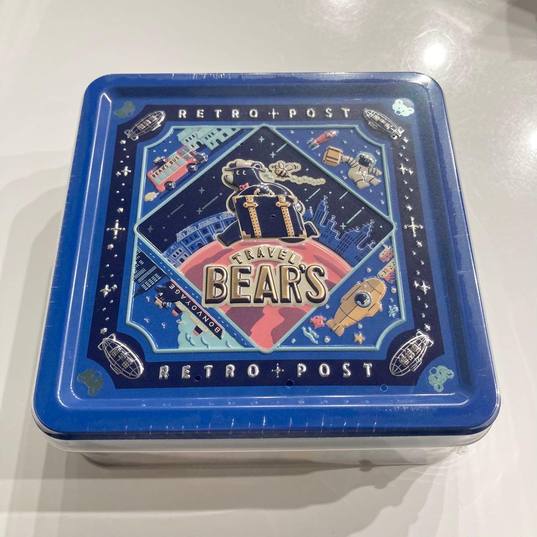 オビワン　ROKKAKU 旅熊エンボス缶　レトロ郵便　文具女子博　缶　ブルー