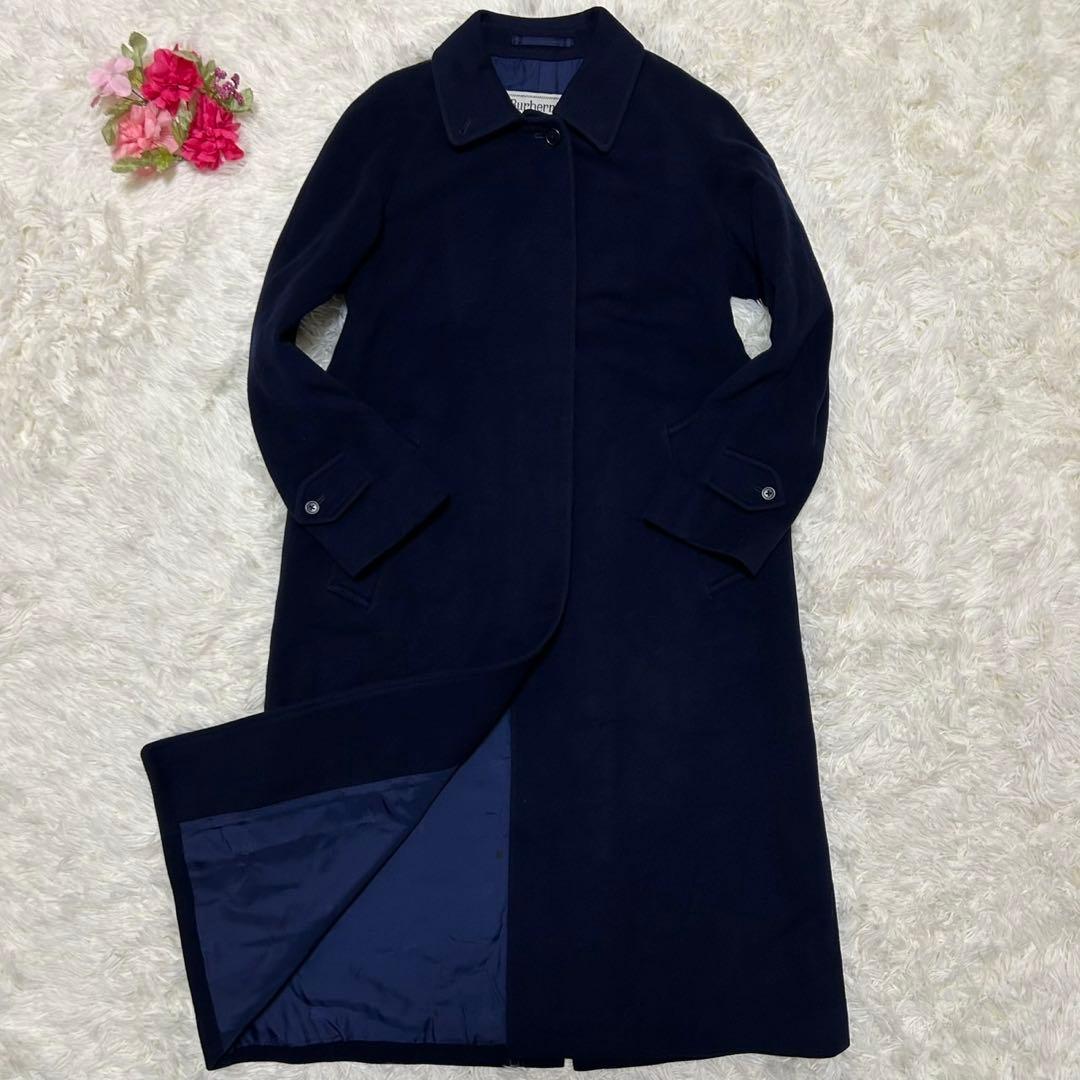 【美品/L】バーバリー チェスターコート アウター カシミヤ15% Aライン 紺