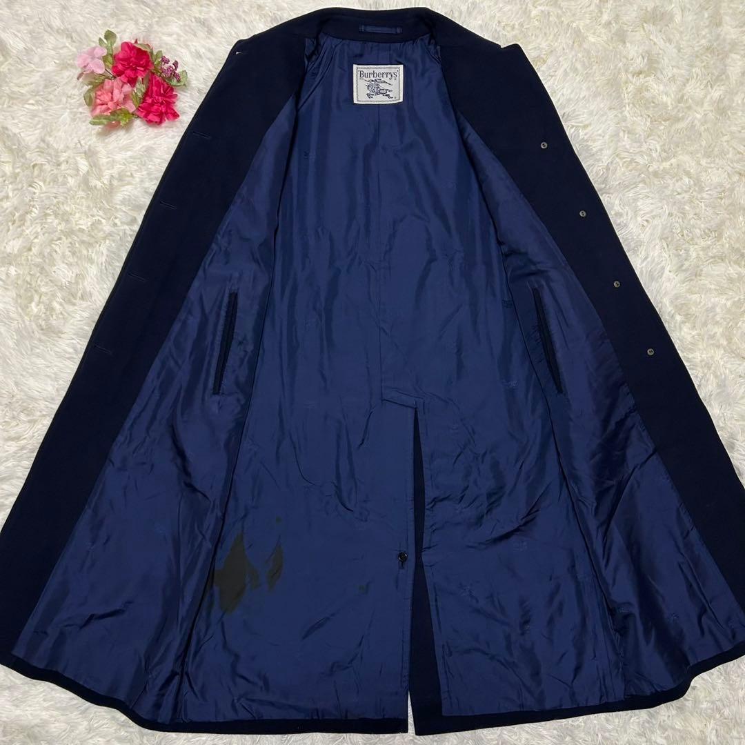 【美品/L】バーバリー チェスターコート アウター カシミヤ15% Aライン 紺