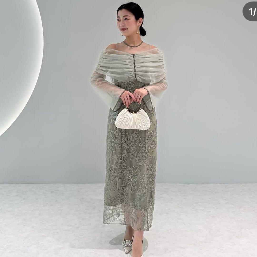 lejaチュールオフショルダー花柄Iラインワンピースドレス